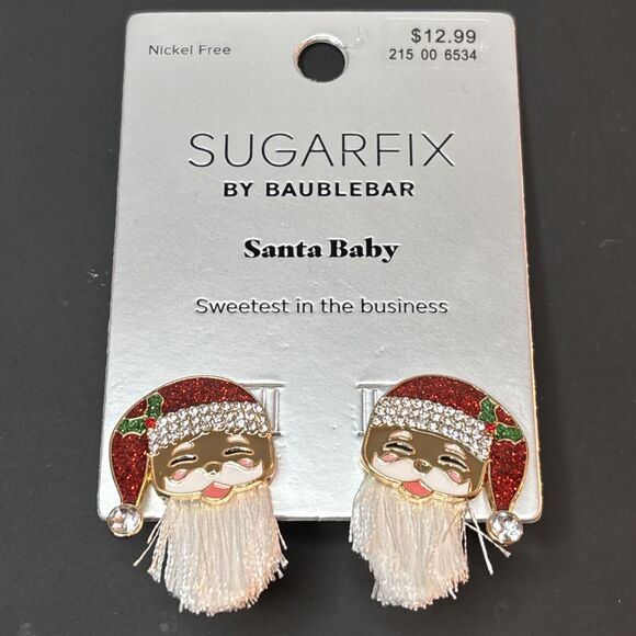 Sugarfix SANTA BABY Baublebar AA Black Santa Christmas Fringe Beard Earrings - Picture 1 of 4